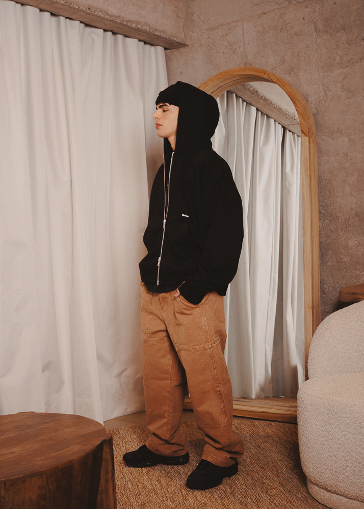 ZIPUP HOODIE THE CAP BLACK
