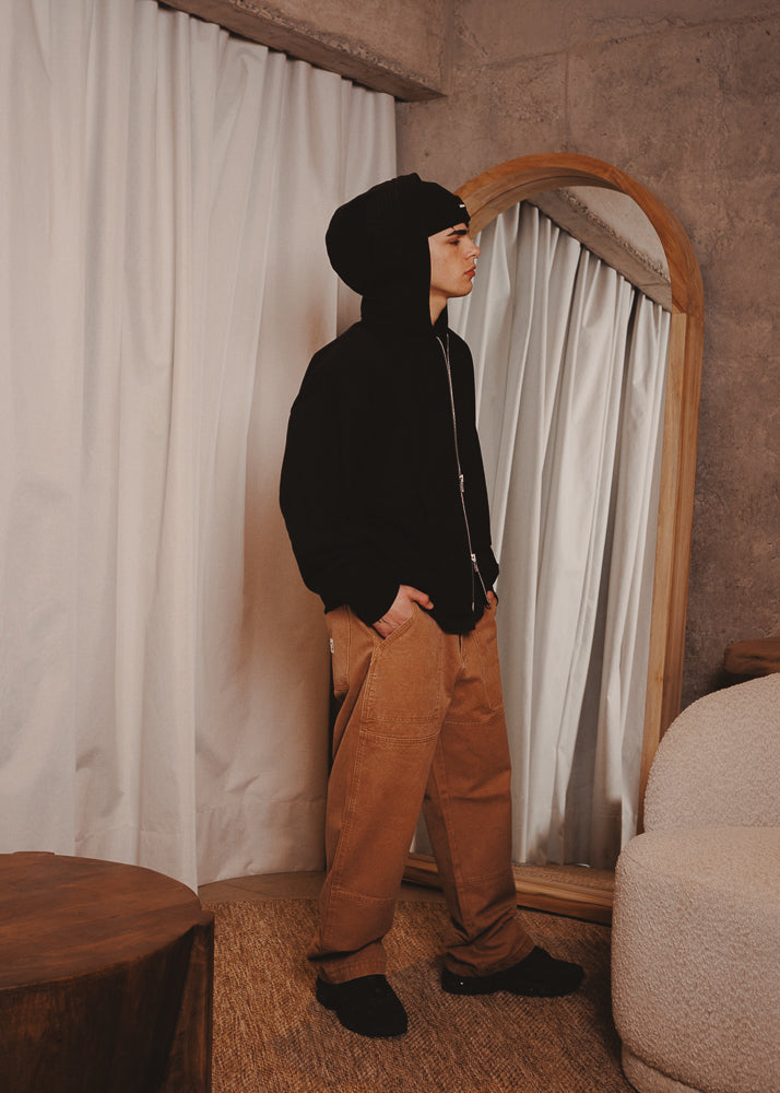 ZIPUP HOODIE THE CAP BLACK