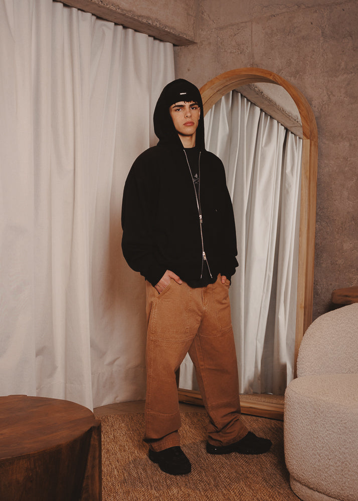ZIPUP HOODIE THE CAP BLACK