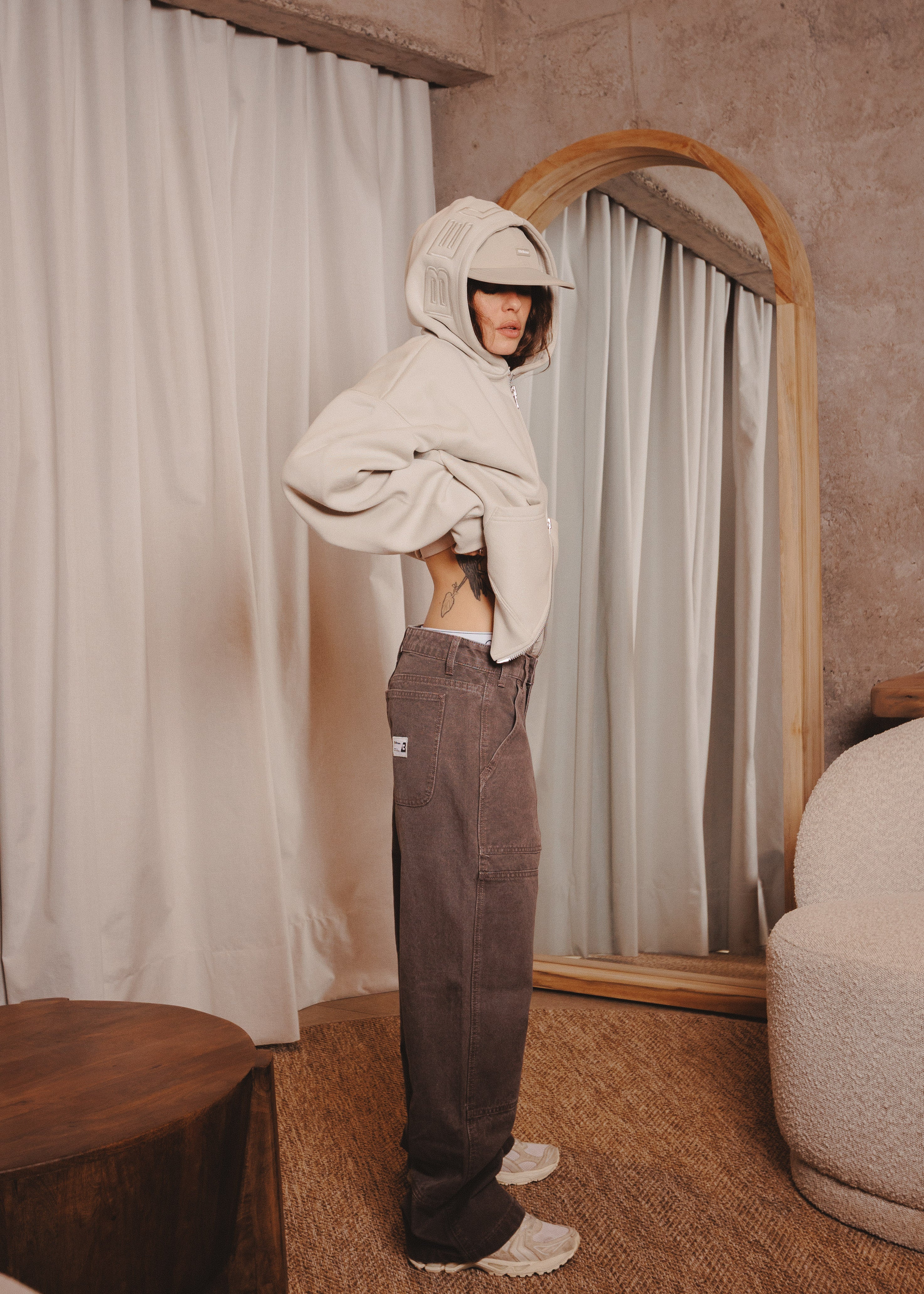ZIPUP HOODIE THE CAP MARFIL