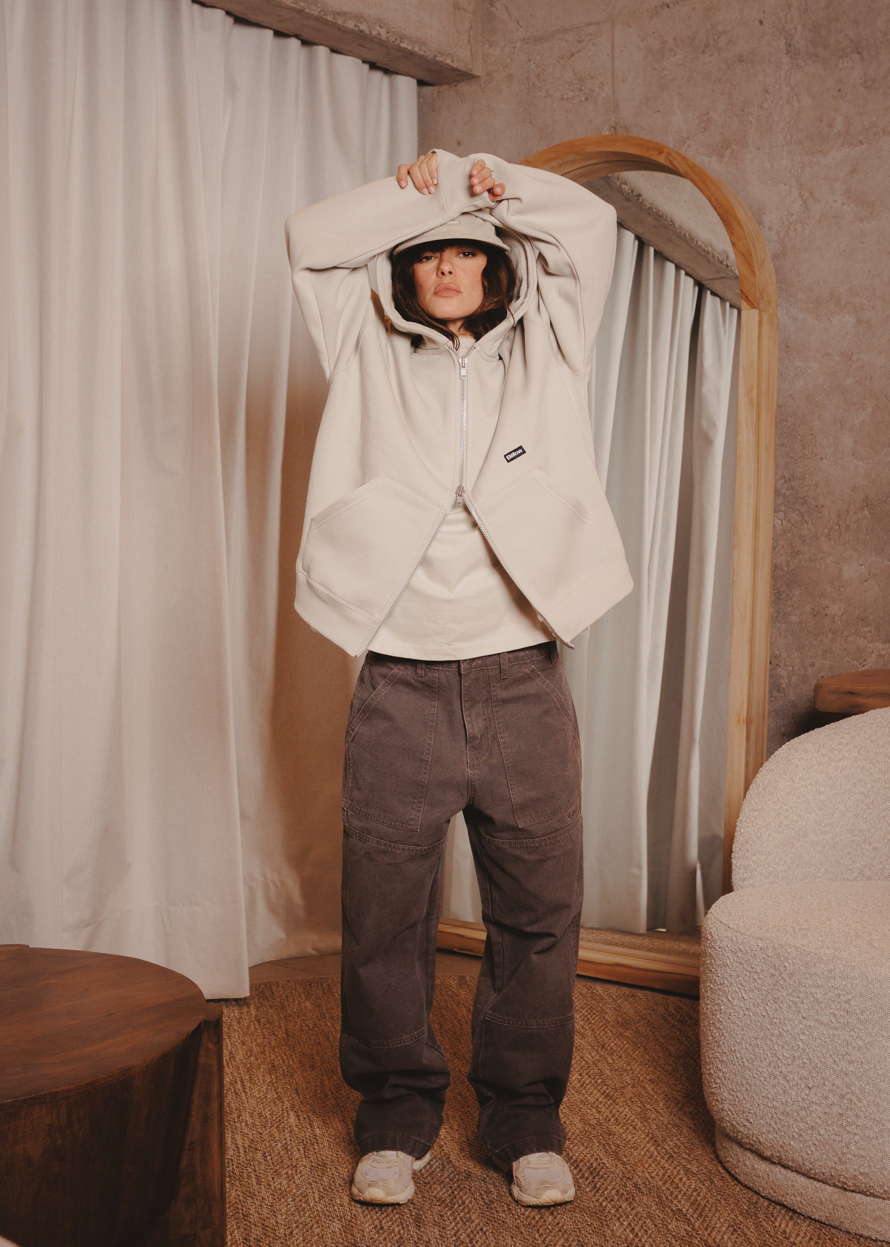 ZIPUP HOODIE THE CAP MARFIL
