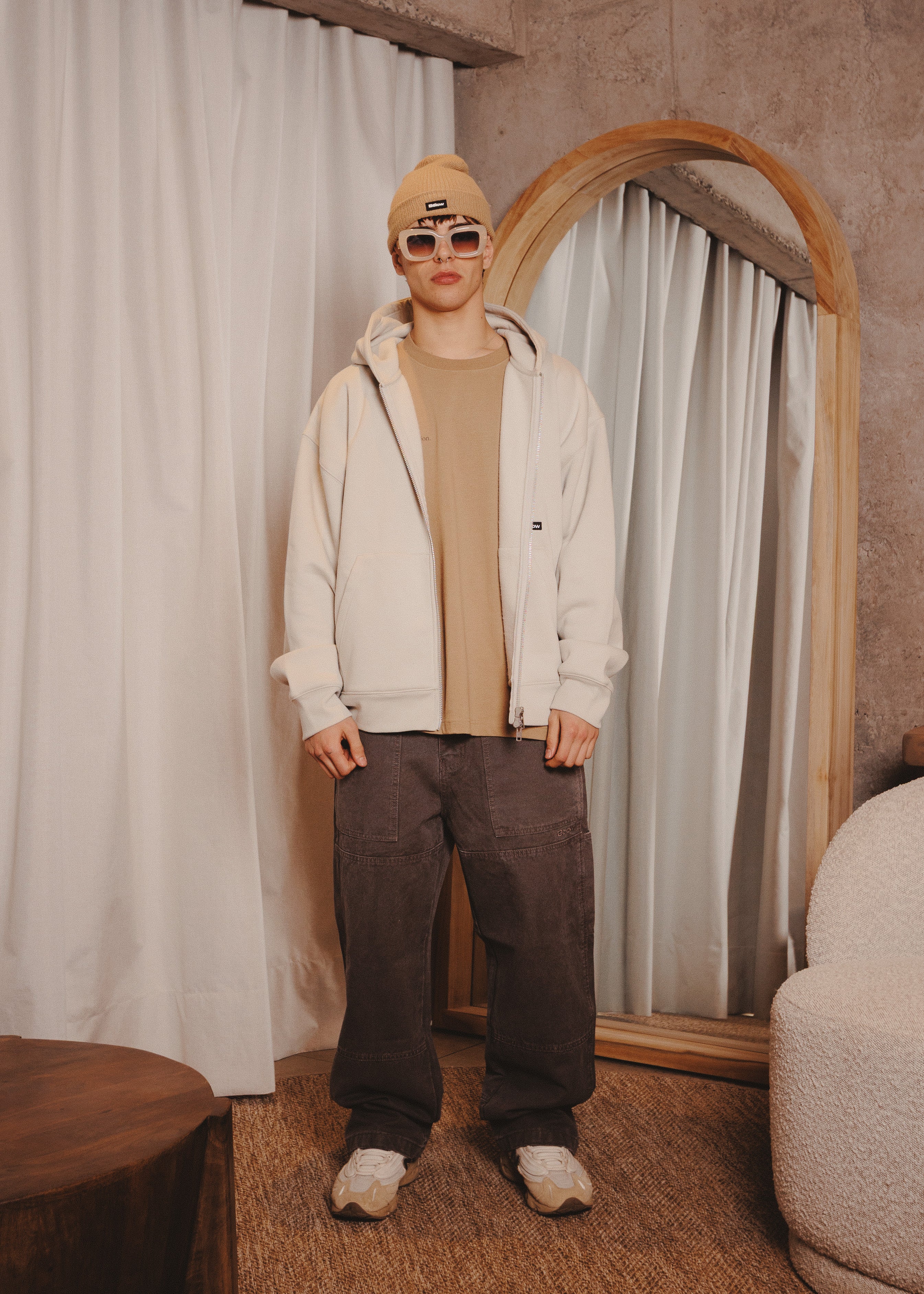 ZIPUP HOODIE THE CAP MARFIL