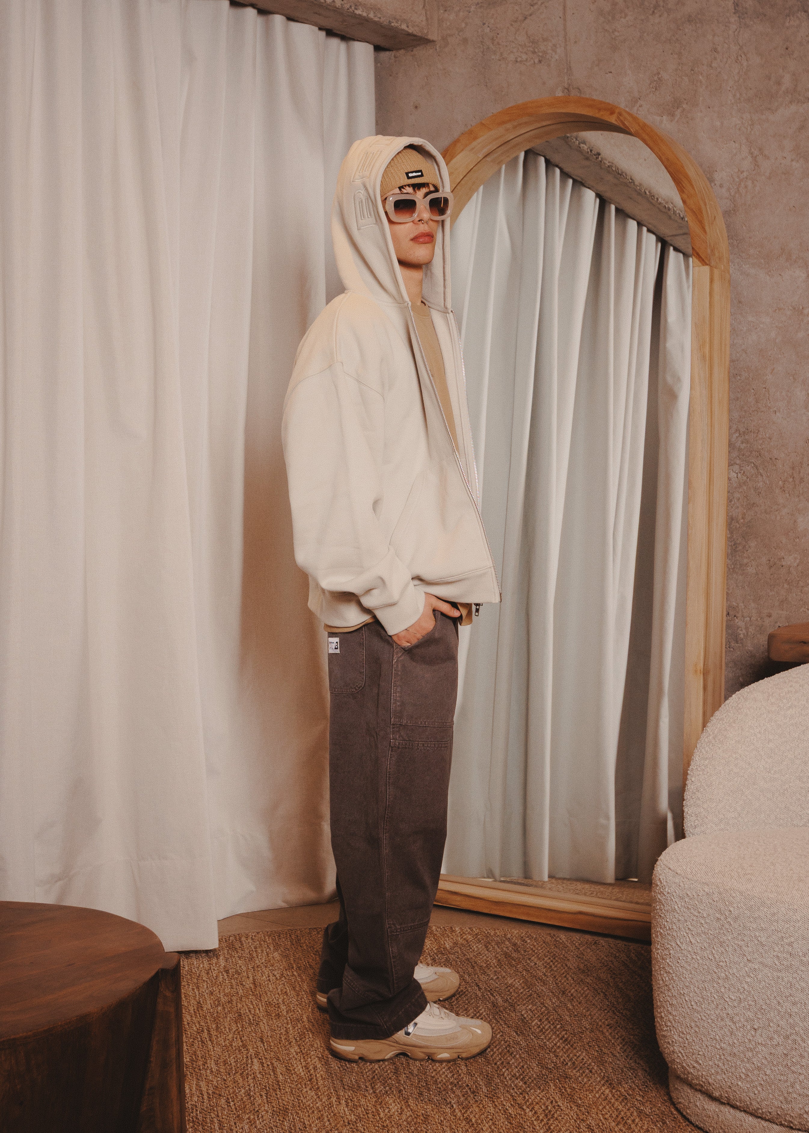 ZIPUP HOODIE THE CAP MARFIL