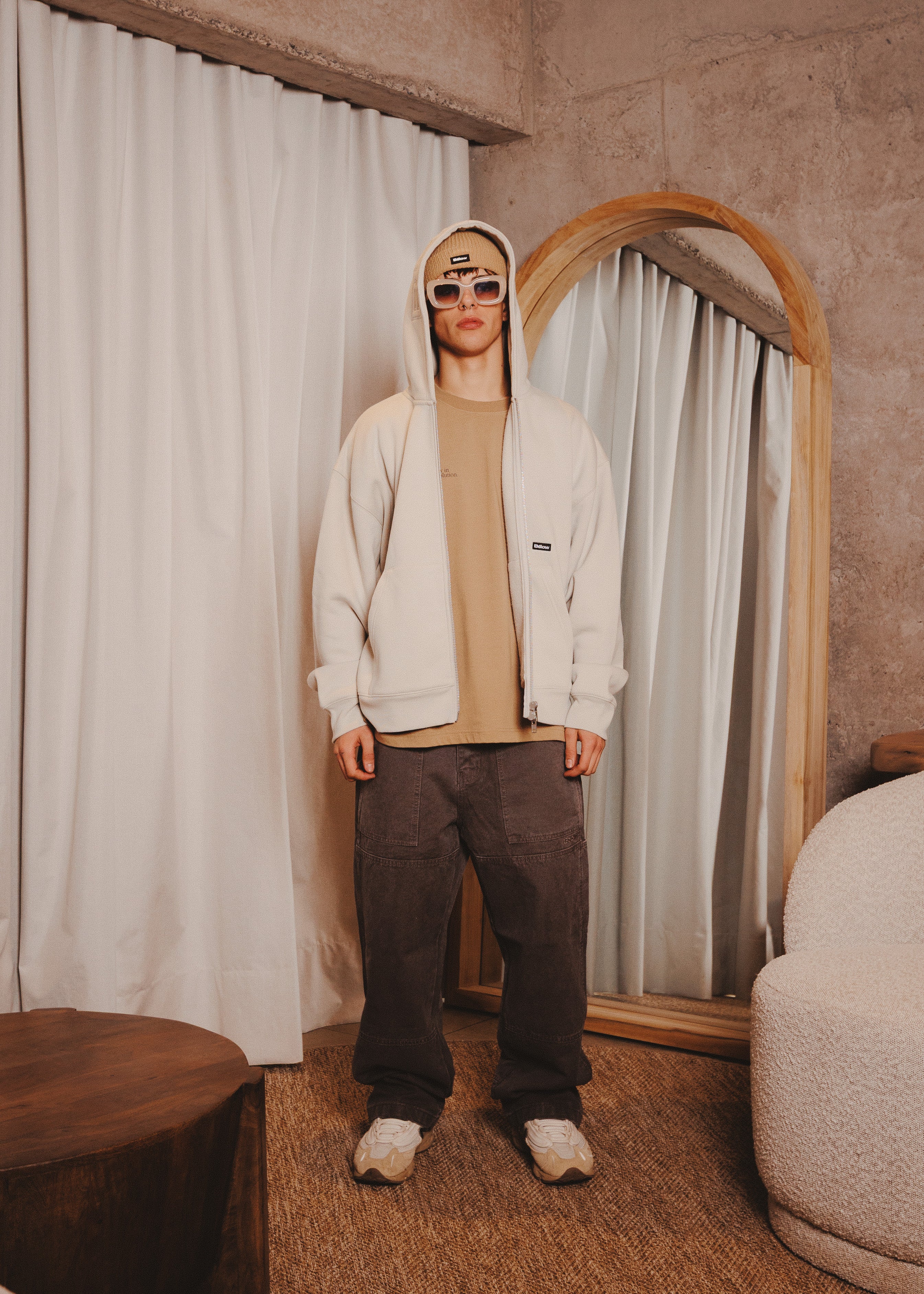 ZIPUP HOODIE THE CAP MARFIL