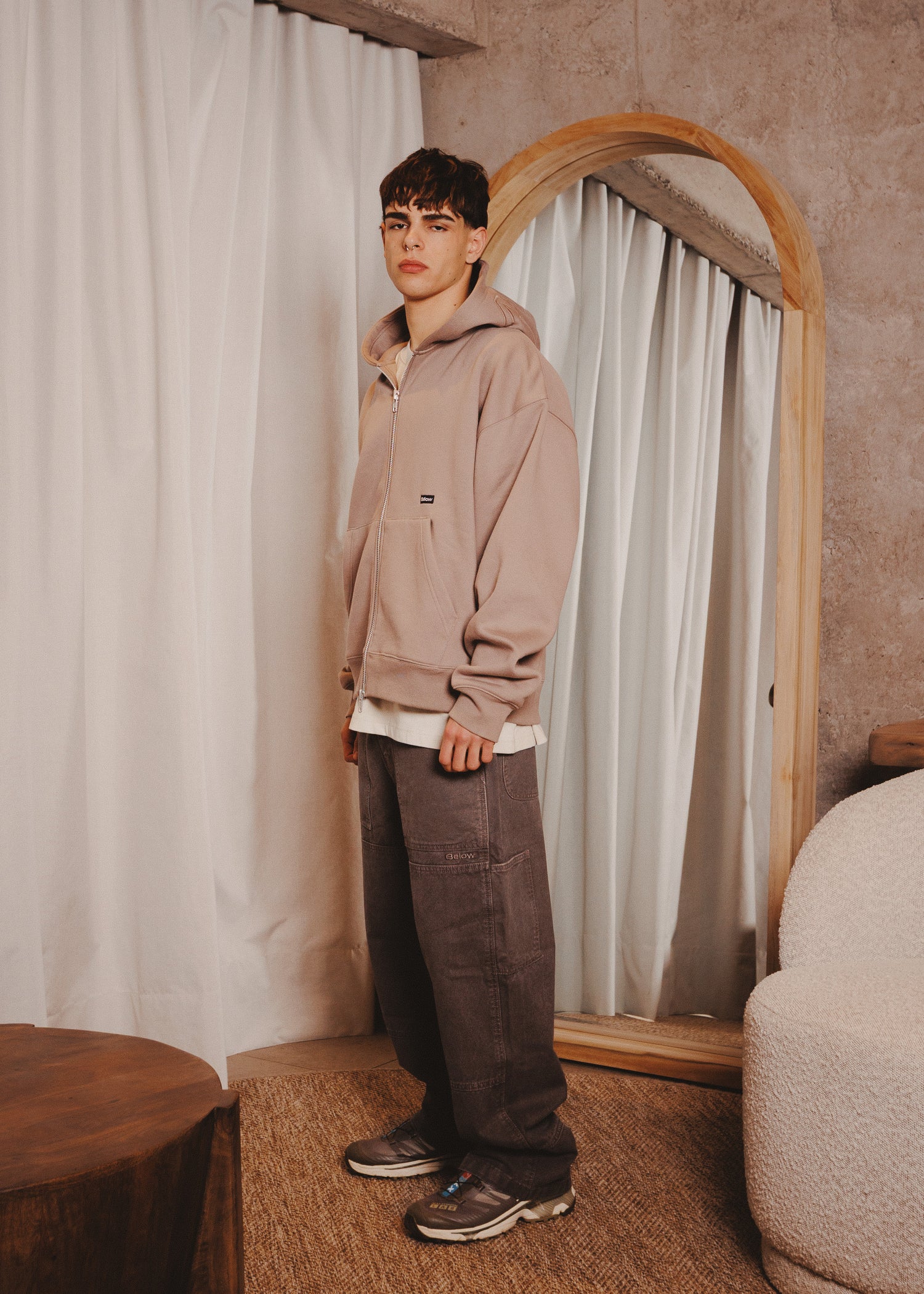 ZIPUP HOODIE THE CAP TAUPE