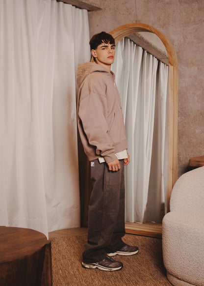 ZIPUP HOODIE THE CAP TAUPE