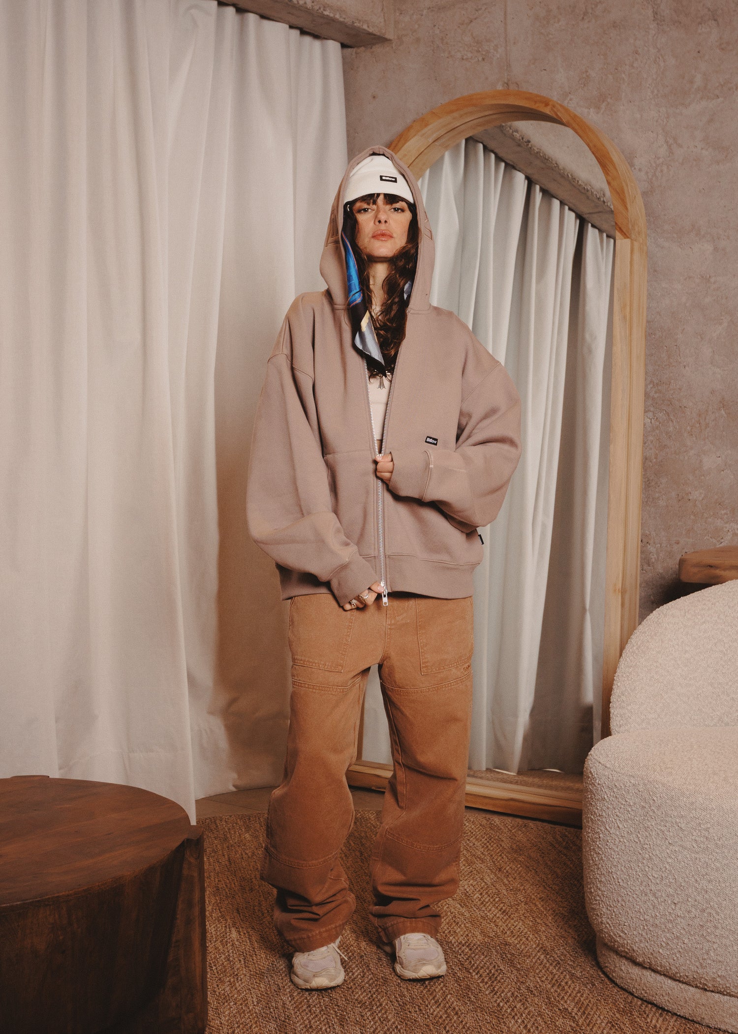 ZIPUP HOODIE THE CAP TAUPE