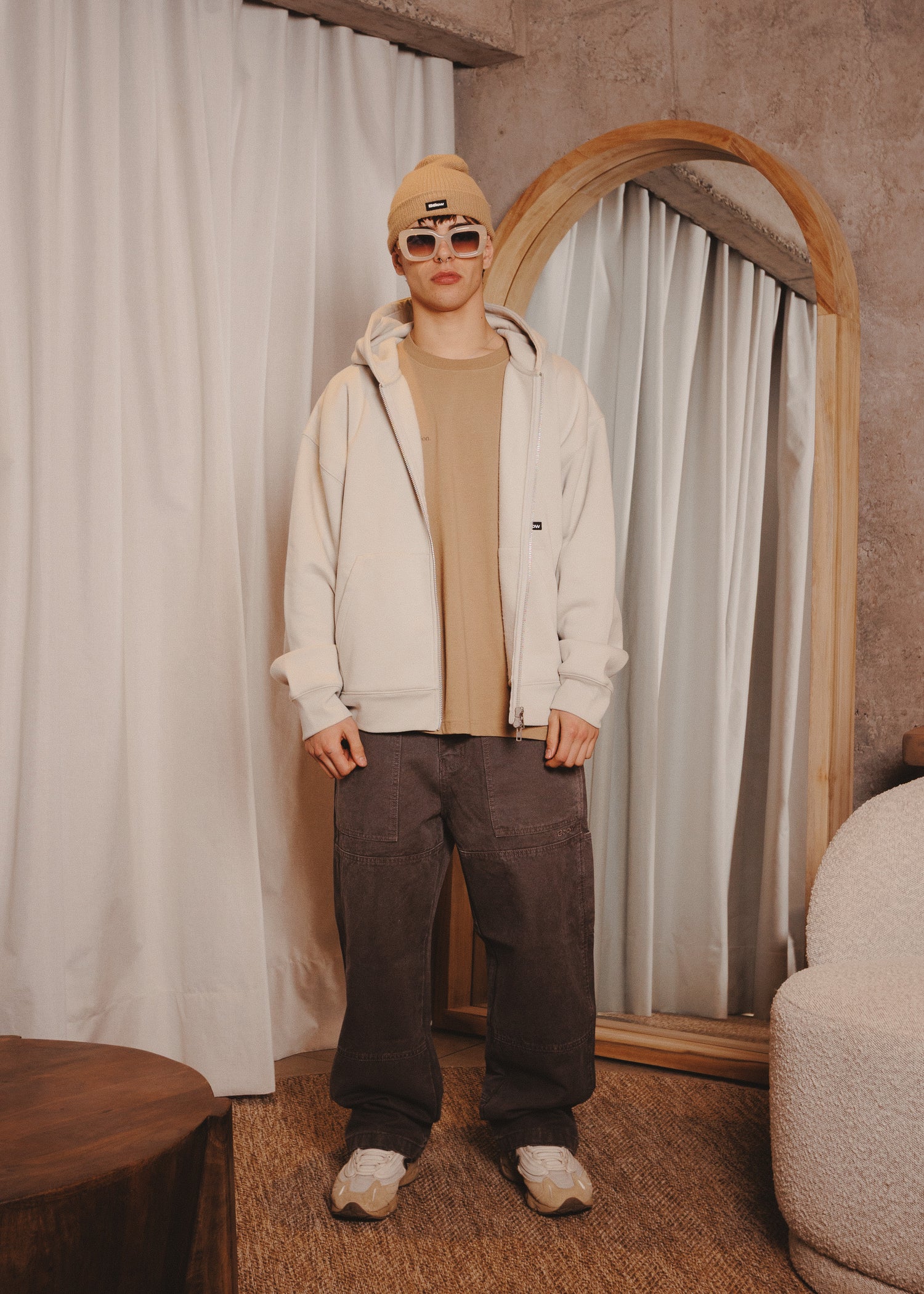 ZIPUP HOODIE THE CAP MARFIL