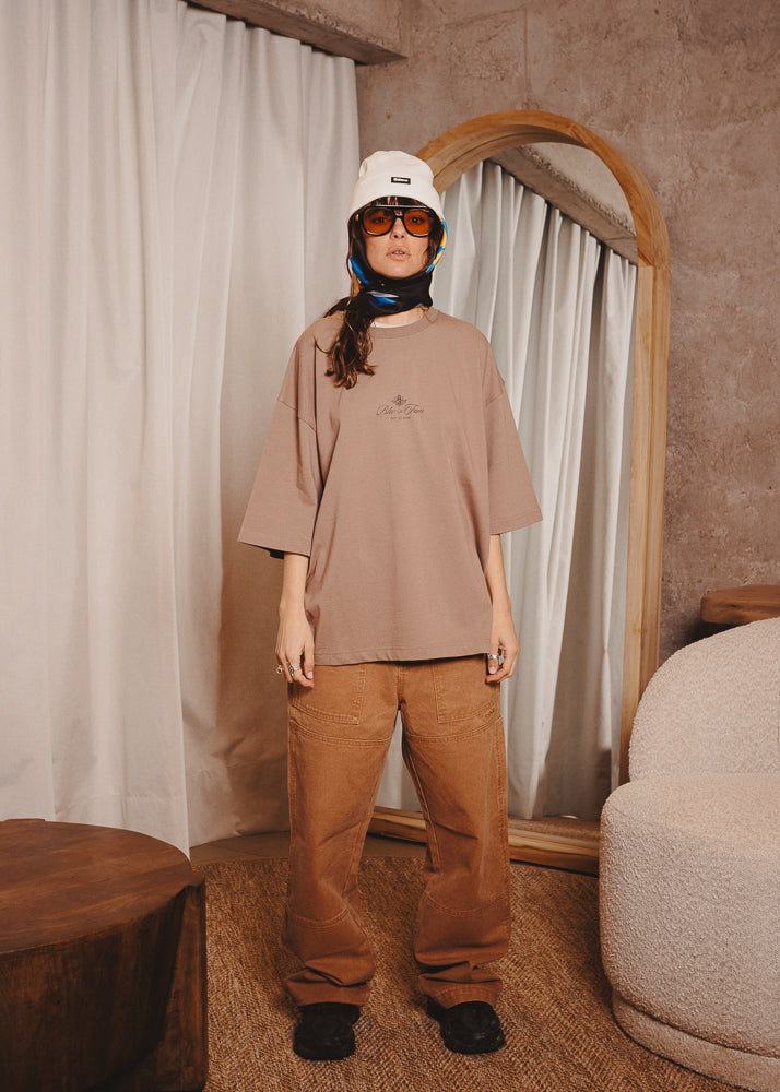 BOXY FIT TSHIRT FAMIGLIA TAUPE