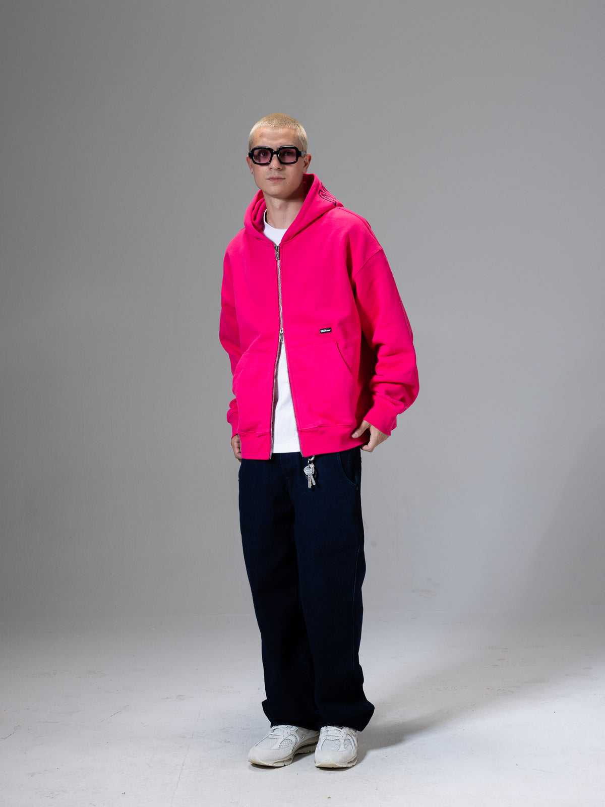 ZIP UP HOODIE THE CAP FUCSIA