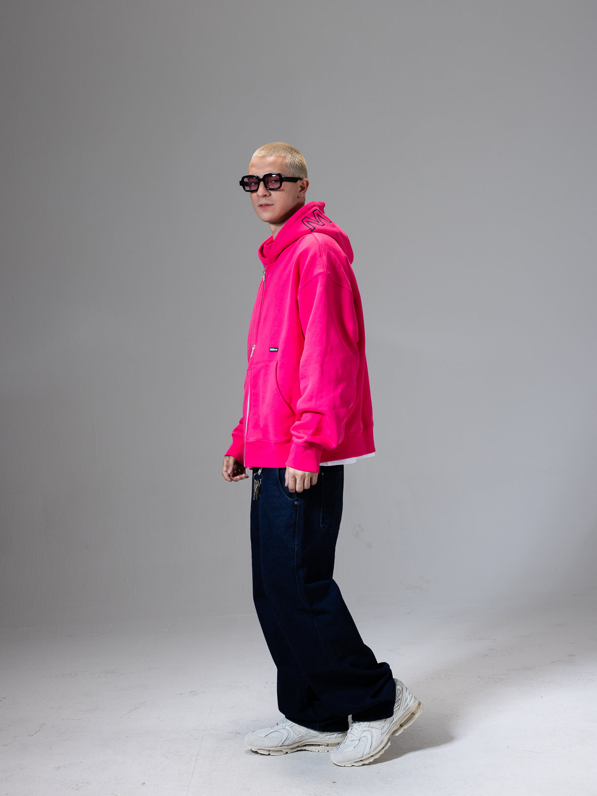 ZIP UP HOODIE THE CAP FUCSIA