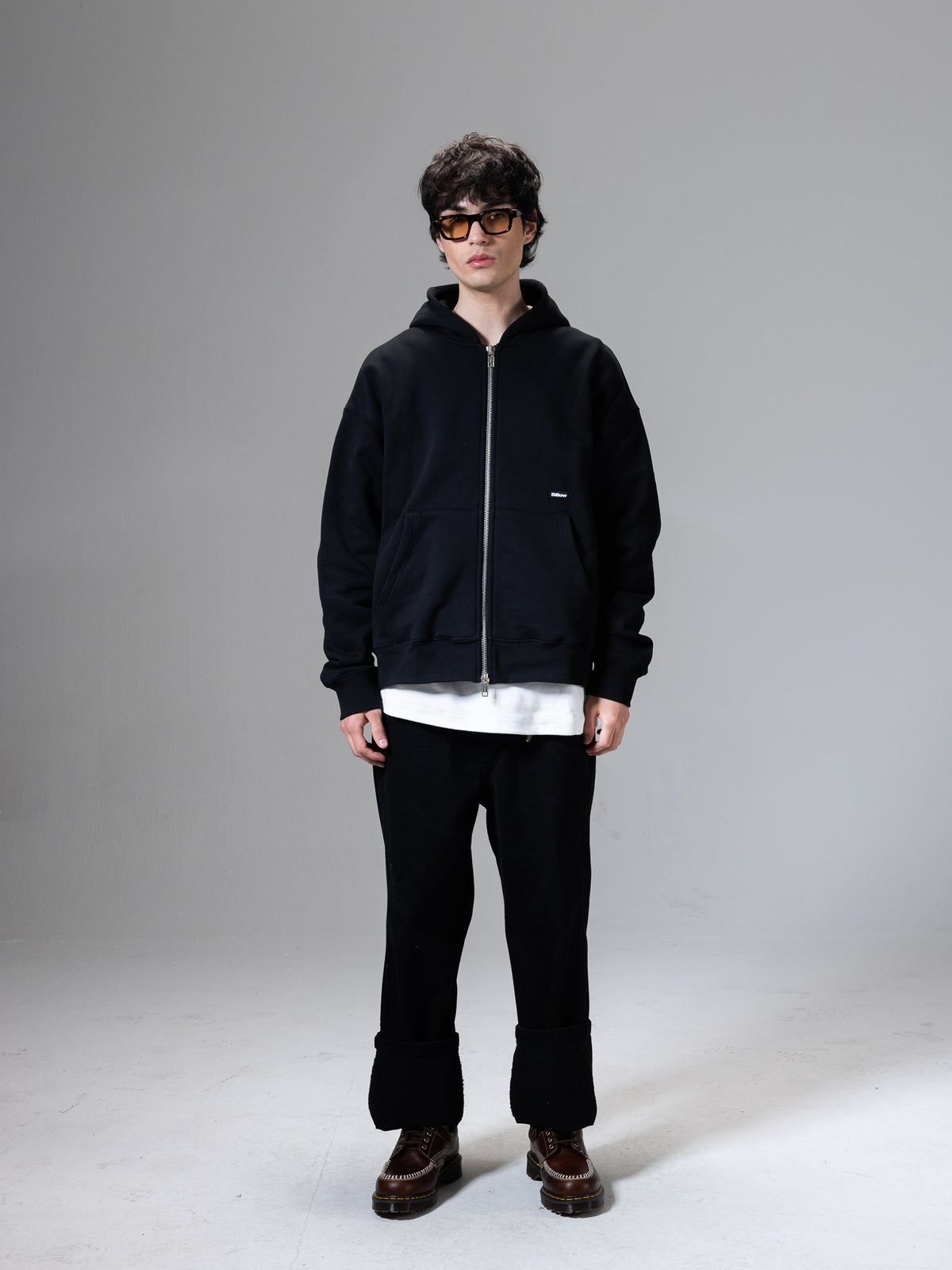 ZIP UP HOODIE THE CAP BLACK