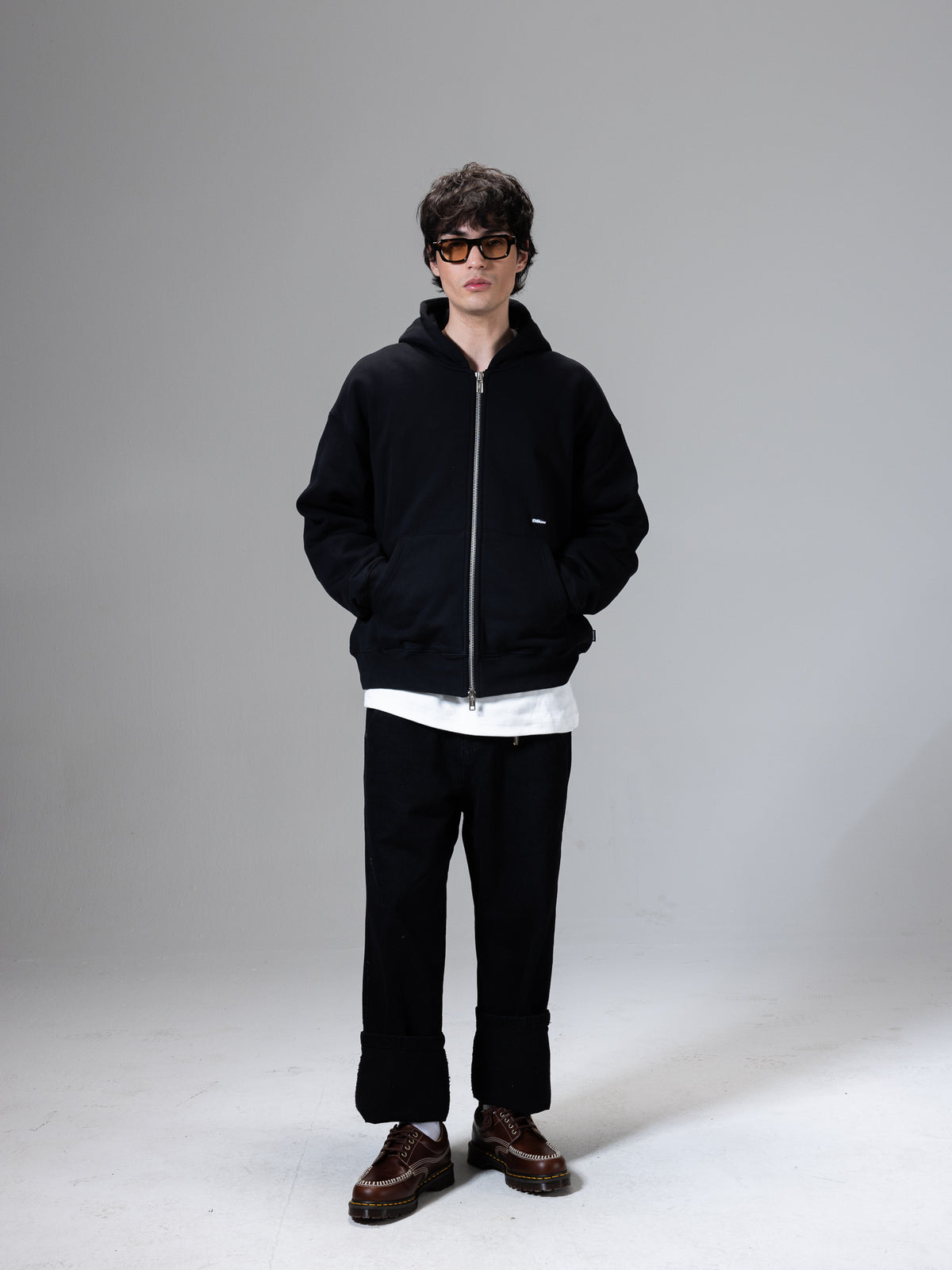 ZIP UP HOODIE THE CAP BLACK